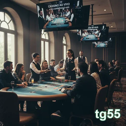 Jogadores em ambiente de cassino ao vivo no tg55.