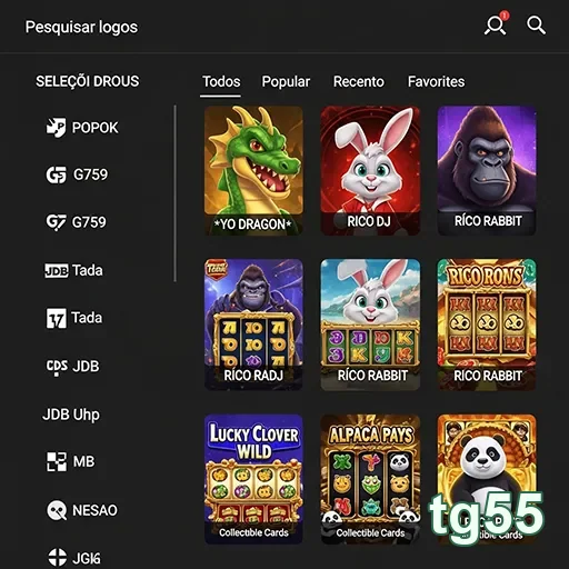 Tela do tg55 com jogos VIP para jogadores mobile.