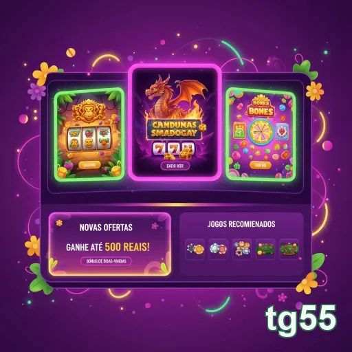 Interface do aplicativo tg55 com jogos coloridos e ofertas.