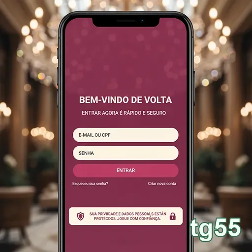 Tela de login do tg55 para acesso seguro a jogos móveis.