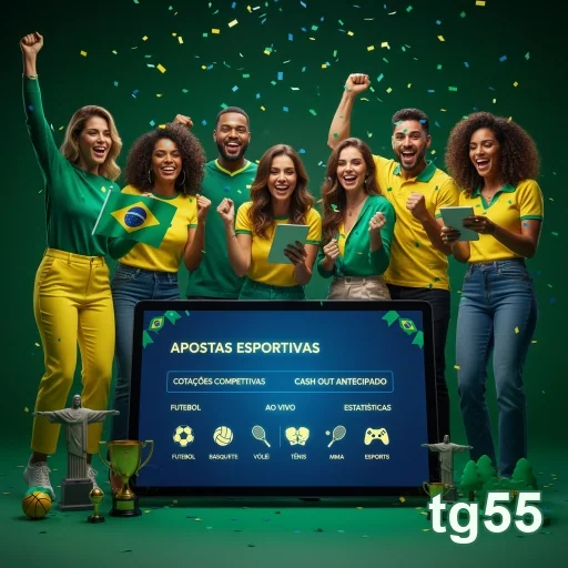 Grupo animado celebrando apostas esportivas na tg55