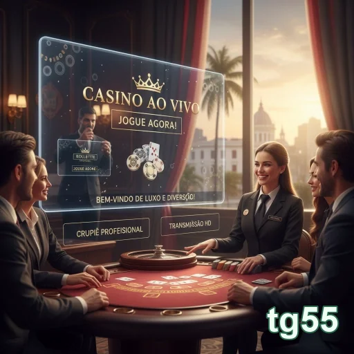 Jogadores interagem em mesa de cassino ao vivo na tg55.