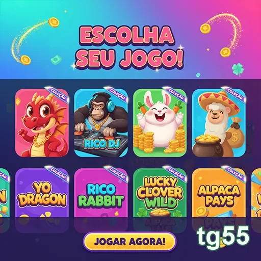 Interface de jogos no tg55 com opções de slots diversificadas.