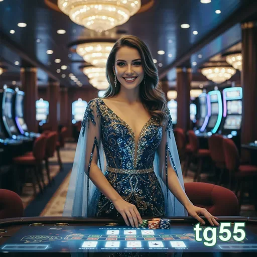Ambiente de cassino no tg55 com mulher sorridente