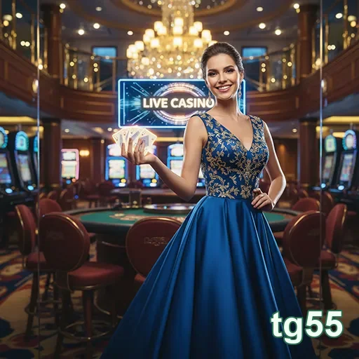 Jogadora segurando cartas em ambiente VIP do tg55.