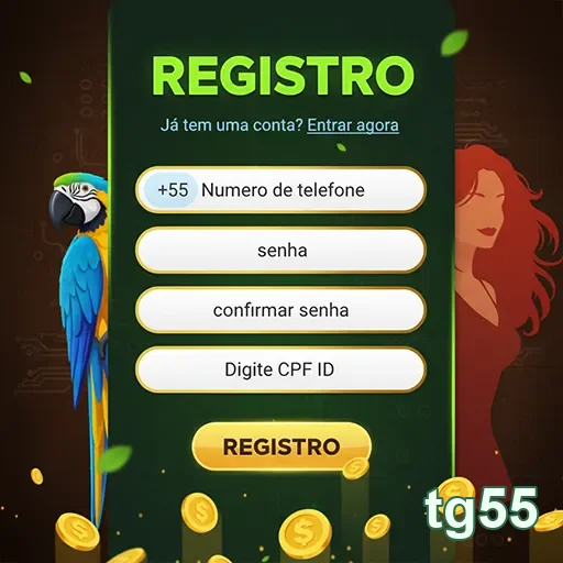 Tela de registro do aplicativo tg55 com destaque para dados do usuário.