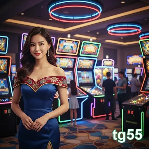 Cliente aproveita jogos de slot na tg55 com iluminação vibrante.