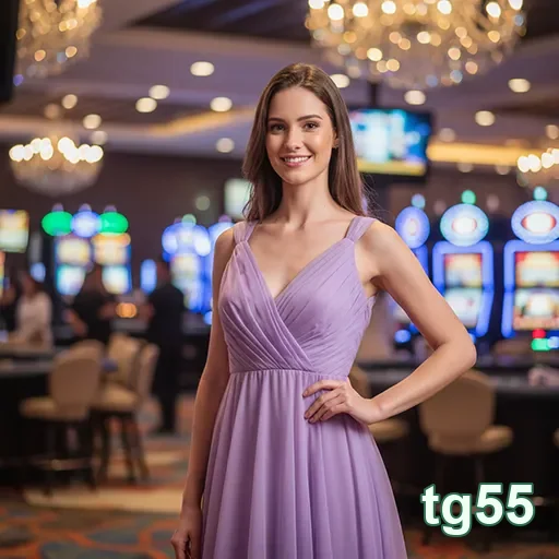 Jogadora com vestido lilás em cassino do tg55.