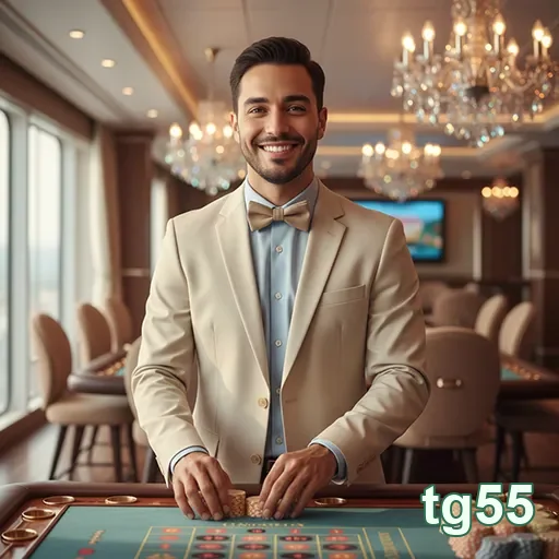 Jogador VIP da tg55 em cassino elegante com fichas.